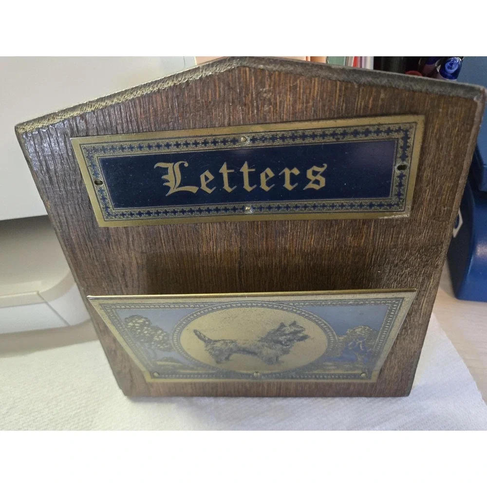 Vintage Scottie Dog Letter Holder, Embossed Metal Pocket,‎ Metal Letters sign